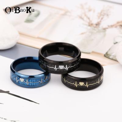 Fashion Punk Stainless Steel Ring for Man Blue Black Carbon Brazed Heart-shaped Couple Pairing Fine Ring Valentine's Day Gift