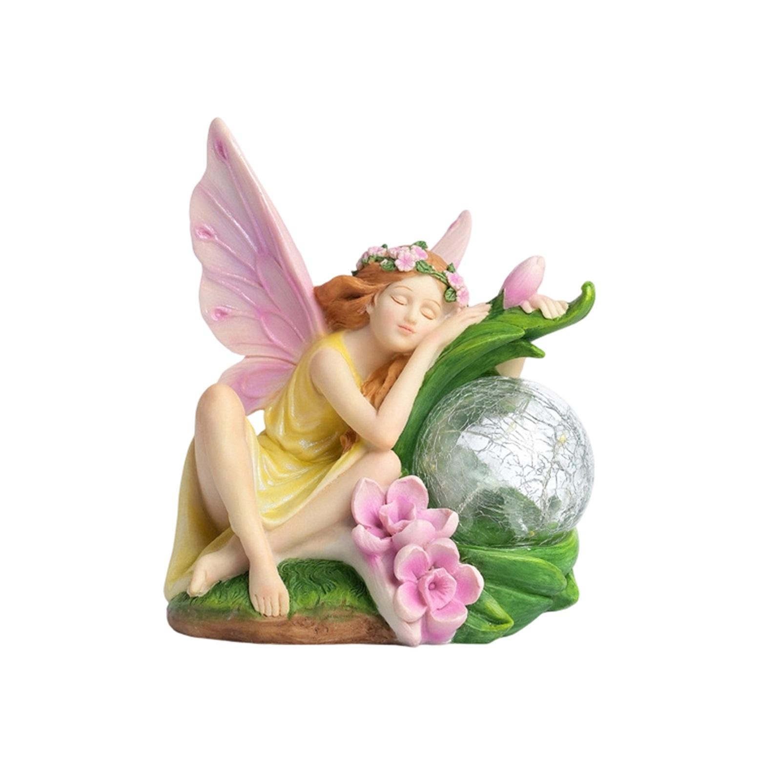 

Solar Powered Resin Fairy Figurine Miniature Garden Ornament with LED Light for Outdoor Indoor Decorative Landscape Accessories One Size