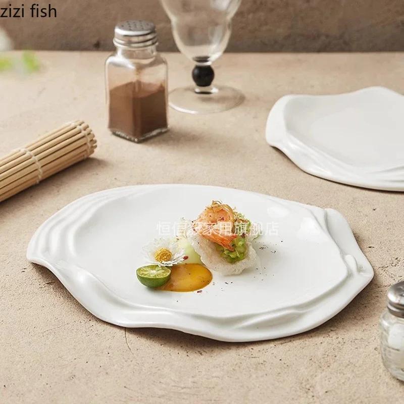 Pure White Water Ripple Ceramic Dining Plate Restaurant Creative Dessert Plate Pasta Plate Snack Plates Specialty Tableware
