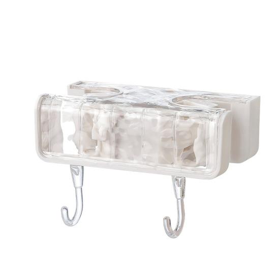 

Держатель для швабры, двусторонний зажим для швабры, стойка для метлы без перфорации, компактный органайзер для ванной комнаты с крючком для дома белый