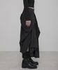 Peulleeoeob Asymmetrical Draped Layered Long Skirt (Fl-256_Black)