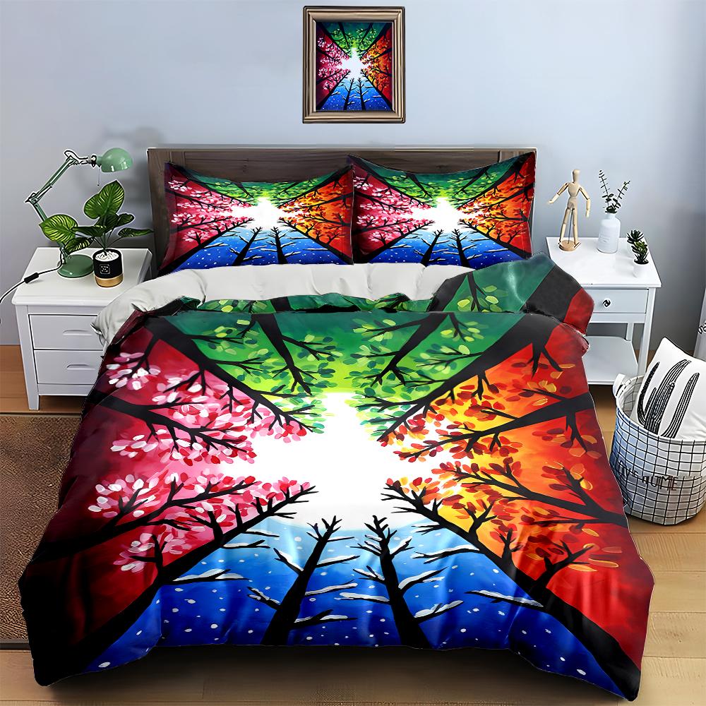 Vibrant Seasonal Trees. Bedding Duvet Cover Sets Duvet Covers Pillowcases Gifts (1 * Duvet Cover 2 * Pillowcases, Without Duvet Insert)
