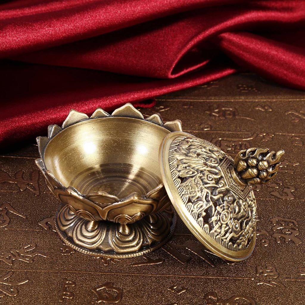 Vintage Incense Burner Zinc Alloy Lotus Flower Shaped Incense Burner Stick Cone Holder for Home Living Room Decoration