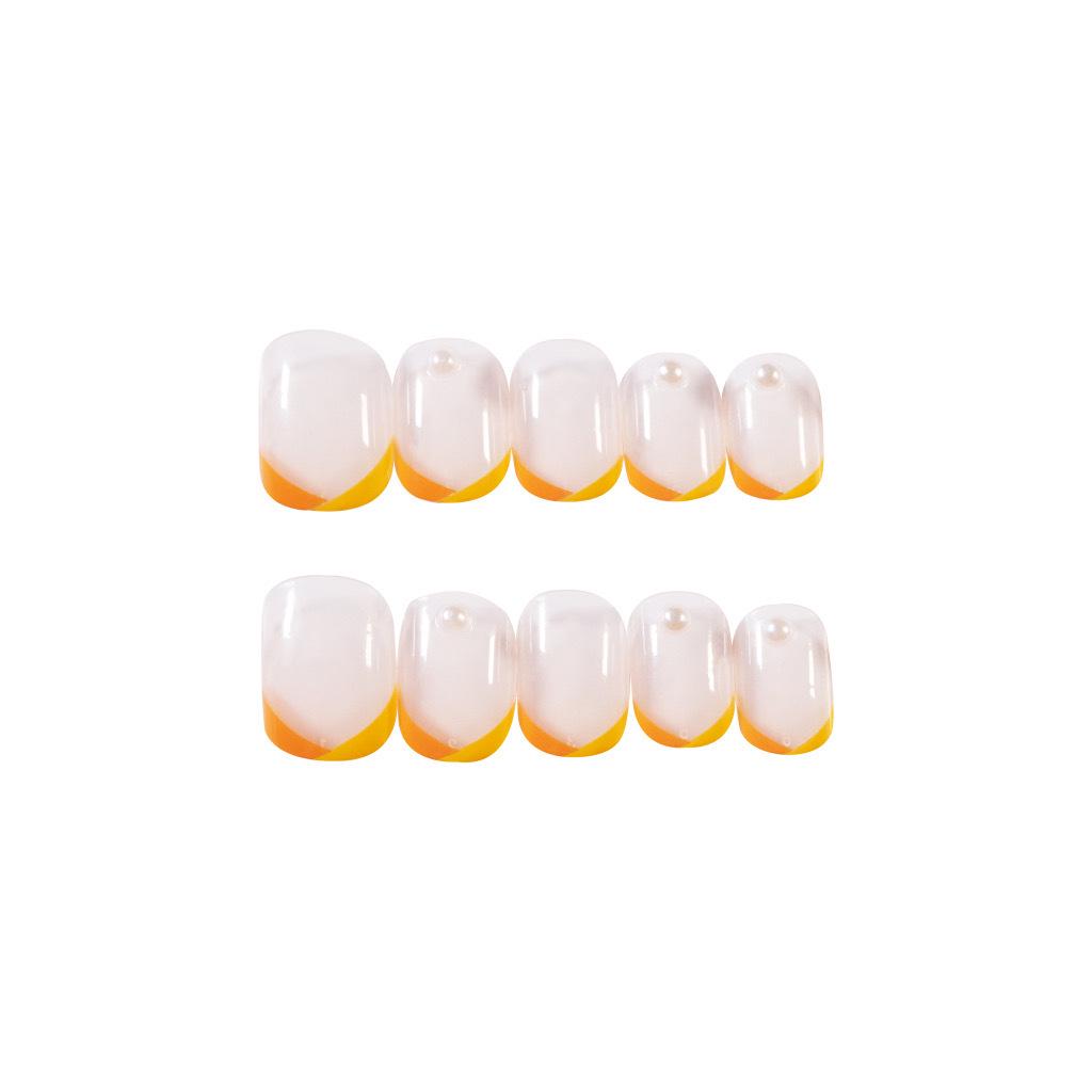 Tulip Orange French Pearl Waterproof Wearable False Nail Art Stickers