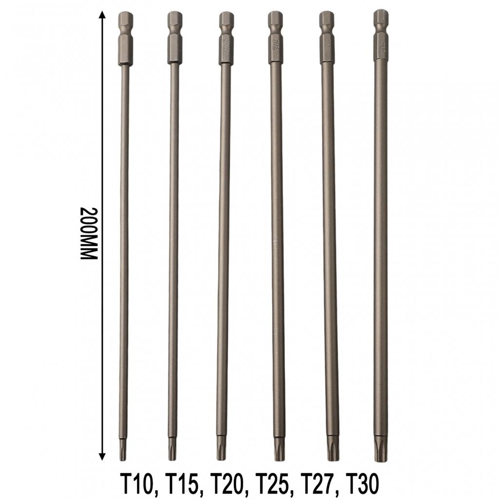 T10 Alloy Steel Screwdriver Bit T15 T20 1/6pc 200mm