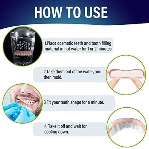 Two Pairs of Dentures, Temporary Dentures, Dentures, DIY Temporary Denture Repair Adhesive, Easy To Use Upper and Lower Denture Adhesive, Dentures for