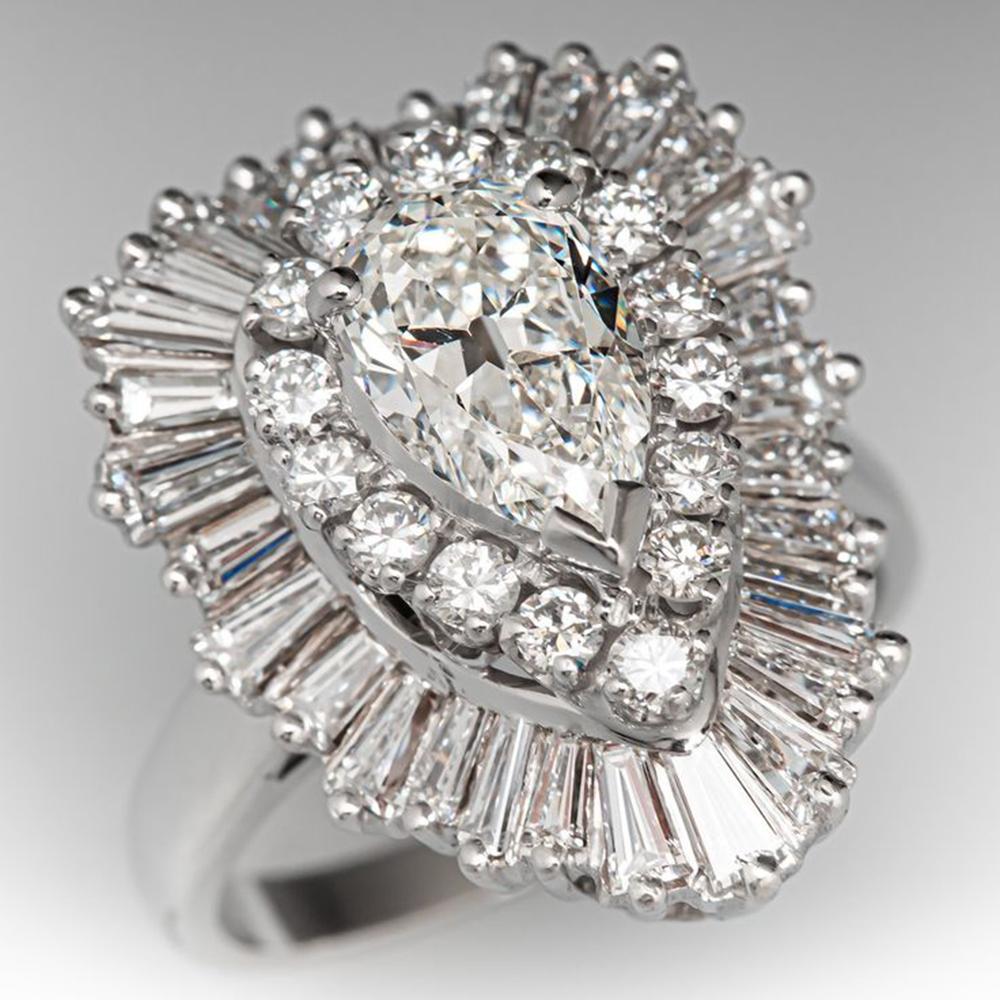 New Design Full Diamond Water Drop Zircon Ring For Women 925 Silver Exaggerated And Grand Jewelry Wedding Party Birthday Gifti