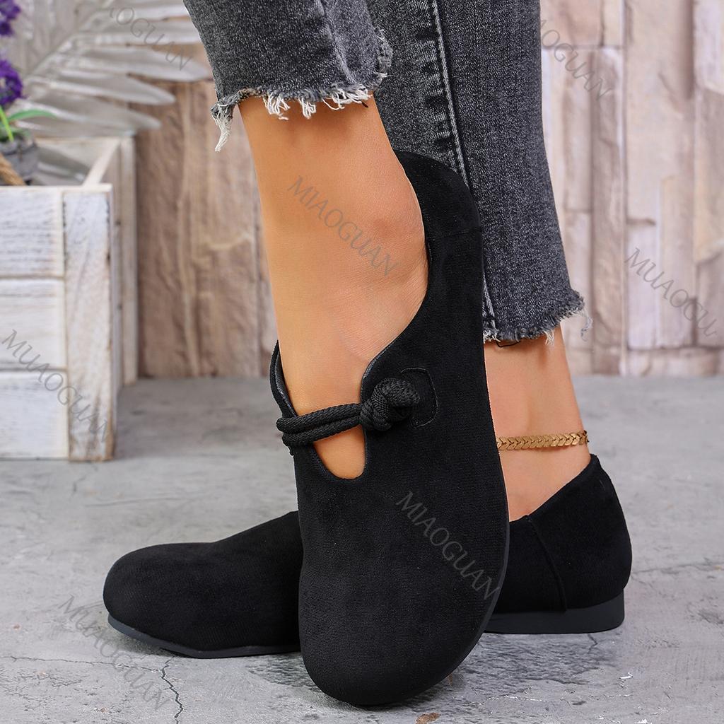 Fashion Suede Round Head Single Shoes for Women Casual Spring Autumn Solid Color Flats Slip on Comfortable Loafers Retro Women's Shoes