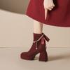 Jin Gang MY dicker Absatz eckige Spitze Chelsea neu Herbst und Winter burgunderrot wasserdicht Tisch kurz Damen