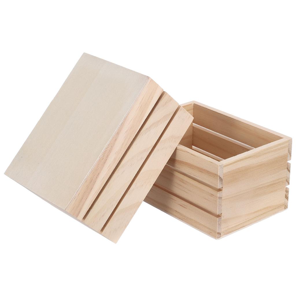 2Pcs Natural Pine Unpainted Wooden Crate Small Rectangular Storage Box DIY Craft Project Decorative Nesting Box Farmhouse