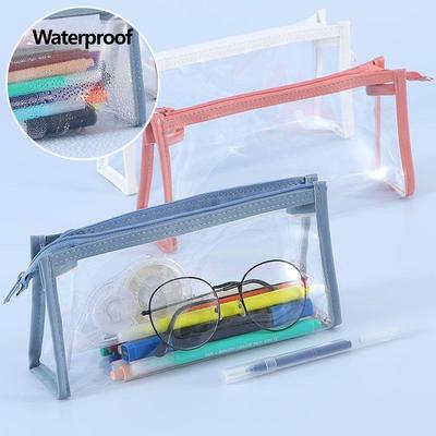 Simple Pencil Case Transparent Large Capacity Waterproof Pen Bag Cosmetic Bag School Study Stationery Office Supplies