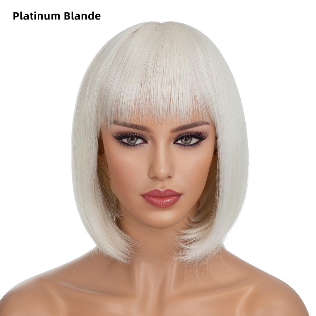 Women's Natural Looking Daily Use Short Straight Wig with See-through Bangs Ladies Front Lace Heat Resistant Fluffy Bob Wig