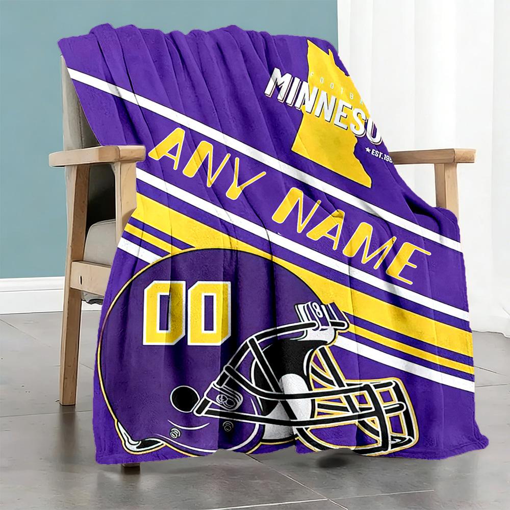 Minnesota Football Fans Personalized Name Blanket Multi-purpose Customizable Blanket Comfortable for Office Chair Sofa Nap Four Seasons Universal