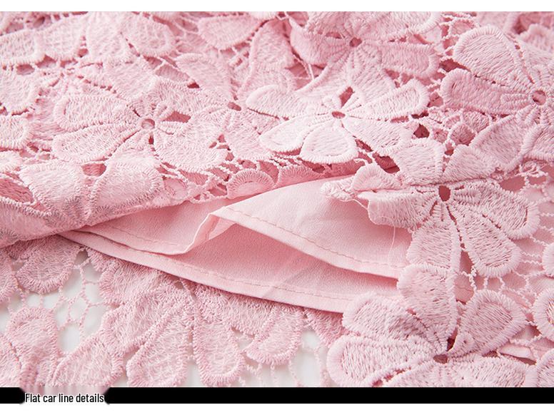 Rochie Roz Casual Mărimi Mari din Dantelă Solubilă în Apă pentru Persoane de Vârstă Mijlocie și Vârstnice