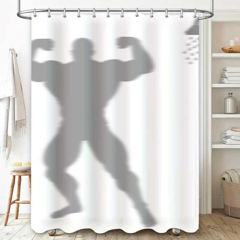 Shower Curtain with Shadow Bodybuilding Workout Fitness Gym Motivation Design White Waterproof Shower Curtains for Bathroom Deco