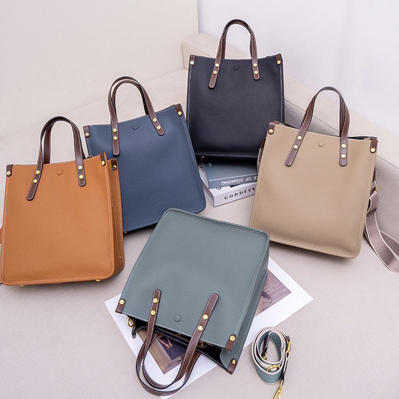 Genuine Leather Vertical Tote Handbags For Women  Trend Designer Large Capacity Shoulder Crossbody Bags