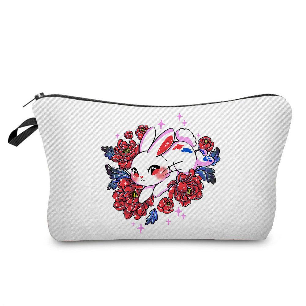 Women Rabbit Print Cosmetic Bag Toiletries Organize Travel Storage Case  6412 KTB
