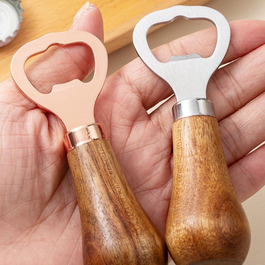 JOYBLISS 1PC Beer Bottle Opener Solid Wood Handle Stainless Steel Bottle Opener for Household Use