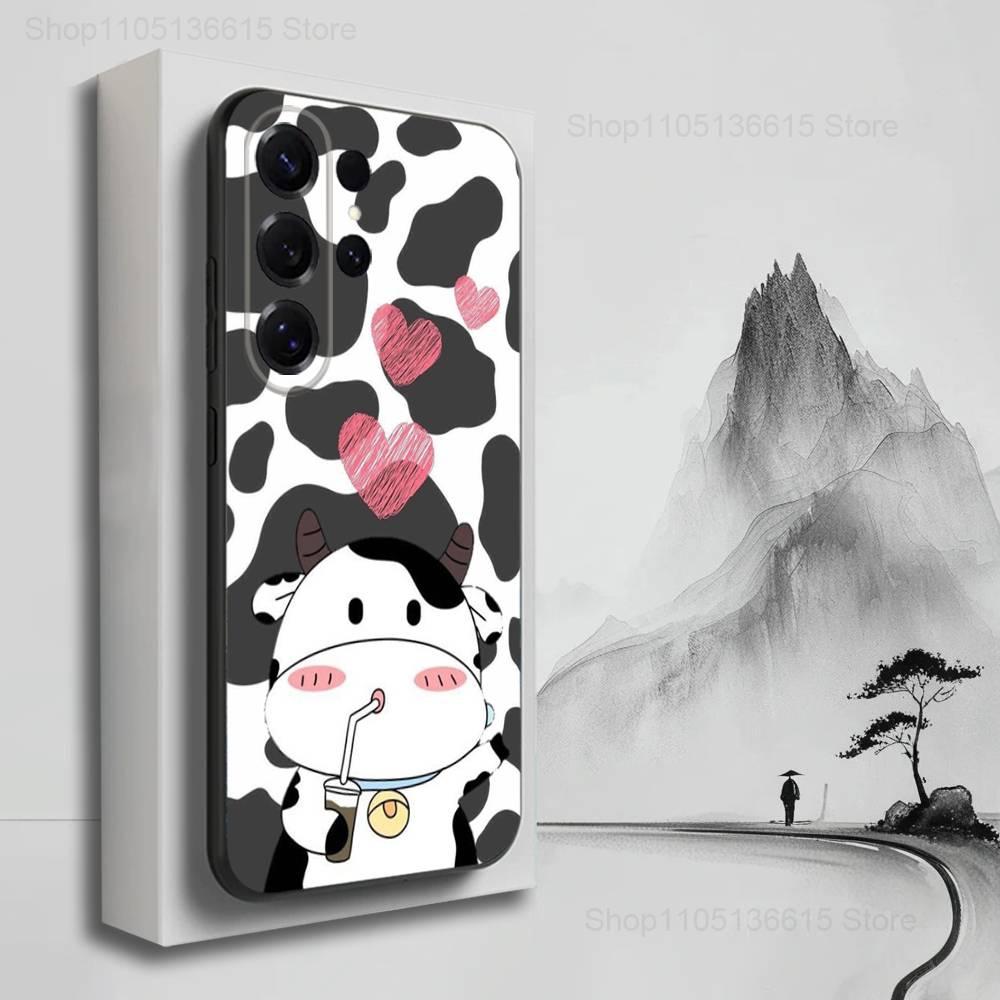 Cartoon Print Cow Cute Phone For Samsung S25,S10,S20,S10,S21,S9,S24,S23,Ultra,FE,Plus,Lite,Soft Silicone Black Cover