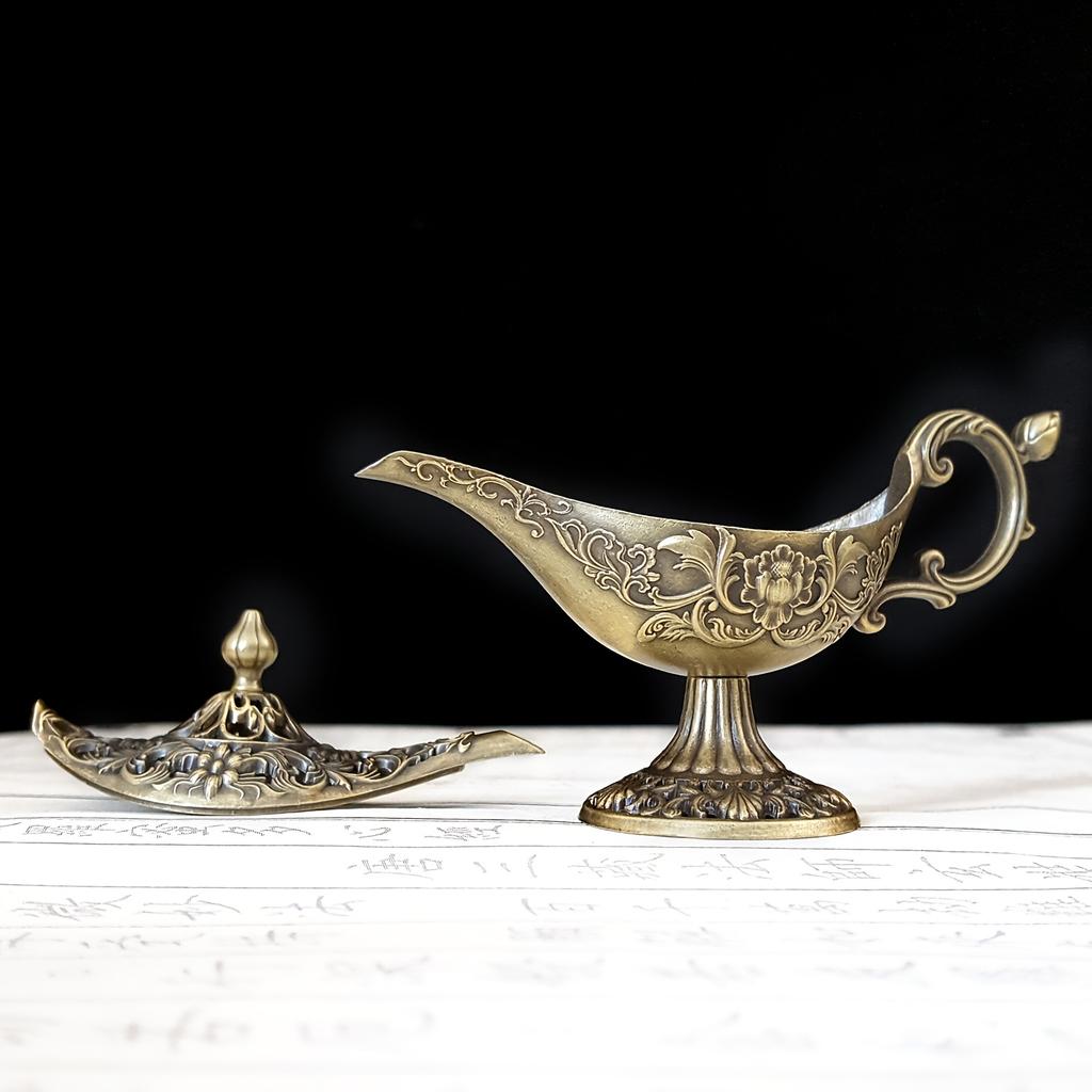 Aladdin Lamp Incense Burner, Carved Craft, Classic Wishing Lamp, Desktop Sandalwood Censer, Home Decor & Holiday Gift