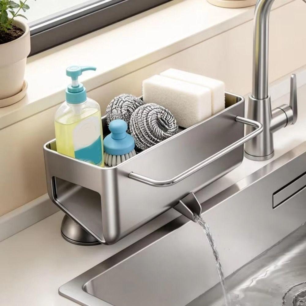 Punch Free Suction Cup Sink Drain Rack Wall Mounted Dishcloth Drying Rack for Kitchen