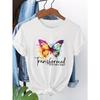 European Size Butterfly Letter Print Short Sleeve T-Shirt