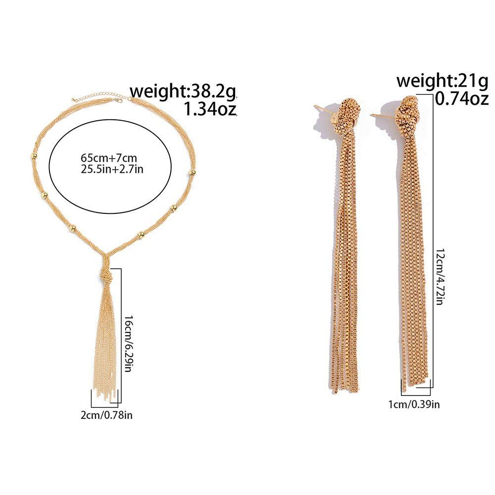 Long Tassel Tassel Pendant Necklace Metal Material Jewelry Set Earrings Set  Ladies Accessories