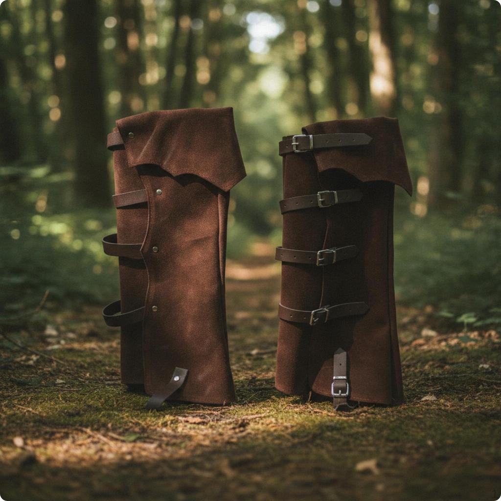 Unisex Wildleder-Stiefelüberzieher mit Schnallen | Spitze Vorderform, Flache Absatzform, Mittelalterliche Beinwickel