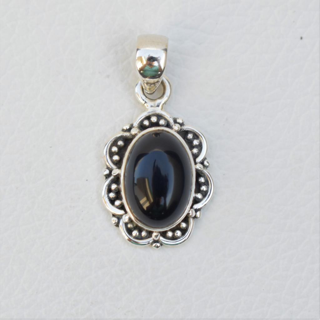 Natural Black Onyx Pendant, Solid 925 Sterling Silver Pendant, Boho Pendant, Oval Onyx Pendant, Birthstone Pendant, Gift for Friends