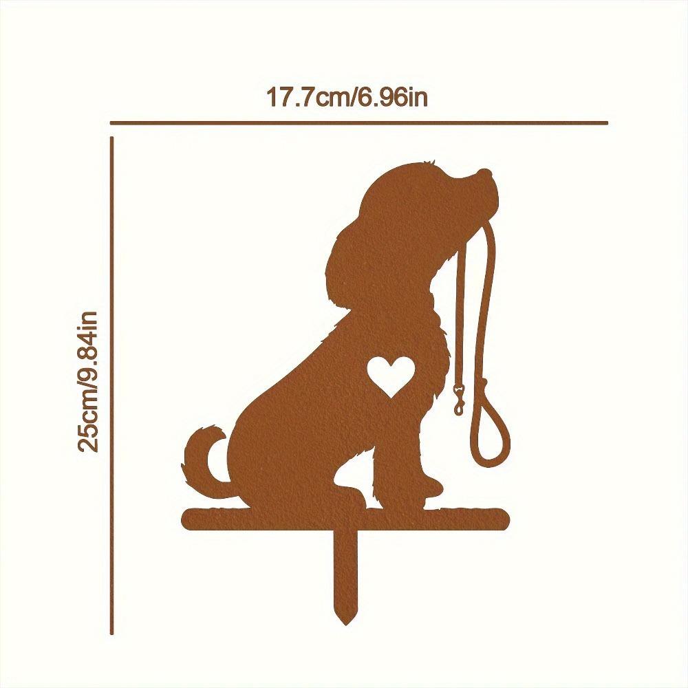Metal Dog Silhouette Garden Stake Outdoor Decor Puppy Leash Heart