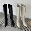 Fashion 2025 Fashion Sexy Pointed Low Heels Knee Long Boots Women's Spring/Autumn PU Sewing Party Ball Western Boots 35-40