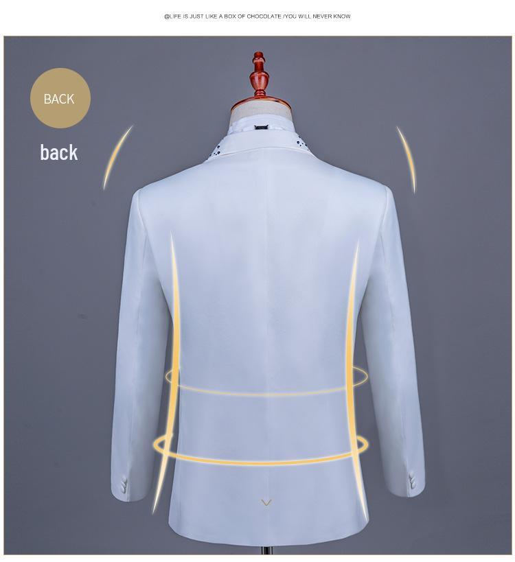 Men's Single-Breasted Rhinestone Suit Set for Banquet and Performance