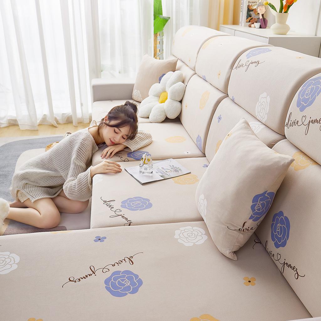 Summer Universal Stretch Sofa Cover Full Cover Cover Cute Print Sofa Towel Full Cover Ice Silk Thread Sofa Cushion