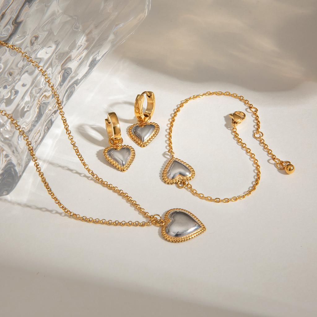 Yori Valentine's Day Gift Charm Smooth Stainless Steel Metal Heart Love Necklace Earrings Waterproof Women Accessories Gift