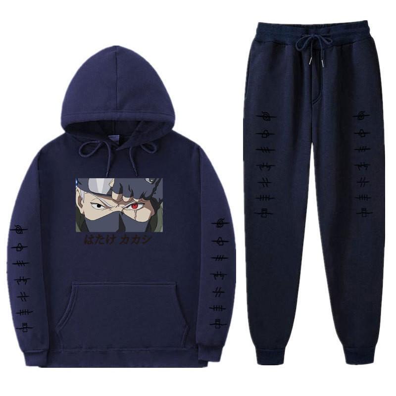 Anime Naruto Kakashi Sharingan Hooded Fleece-lined Unisex Sweatshirt Set Winter Casual Wear