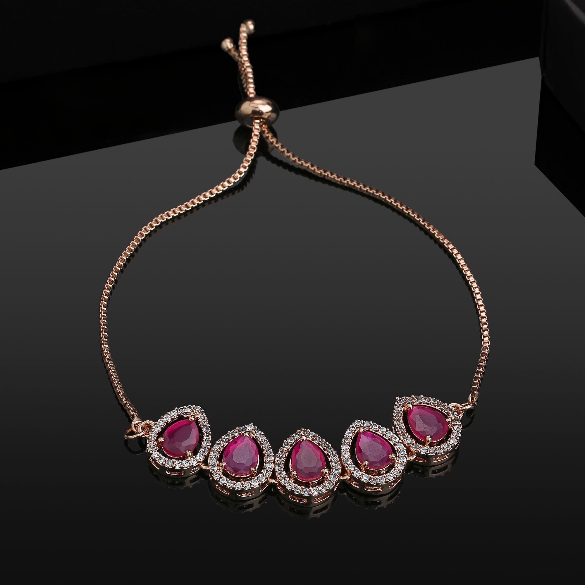 

Браслет Estele Rose Gold Plated CZ Precious Pears с рубиновыми камнями для женщин