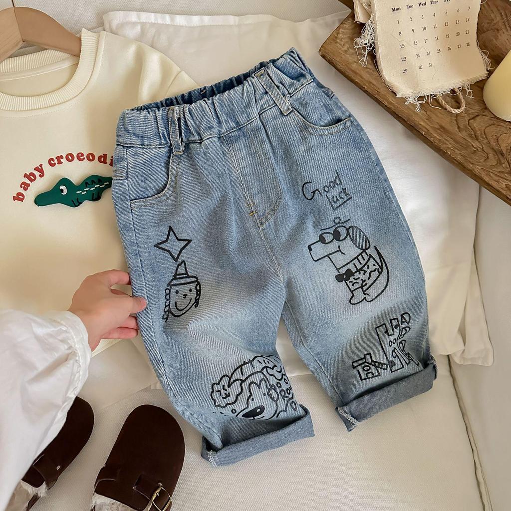 Spring/Autumn Kids' Cartoon Jeans - Boys' Casual Loose Fit Long Pants for Toddlers & Little Children