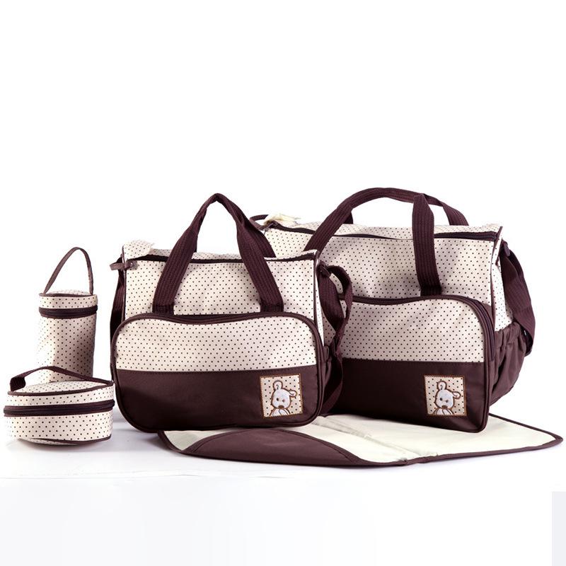 Fashionable Polka Dot 5-Piece Mommy Bag Set - Versatile, Large Capacity Shoulder Bag for Mother and Baby