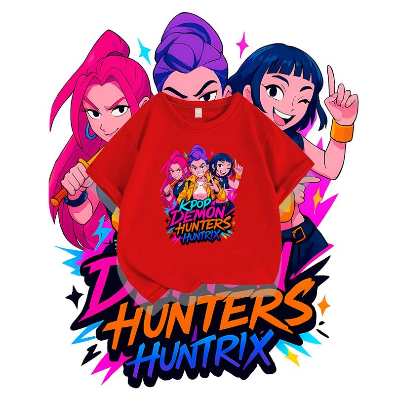 KPop Devil Hunter Print Fashion Casual Top 2025 Movie Round-neck Cartoon Girl and Boy T-shirt Casual Girl Clothing