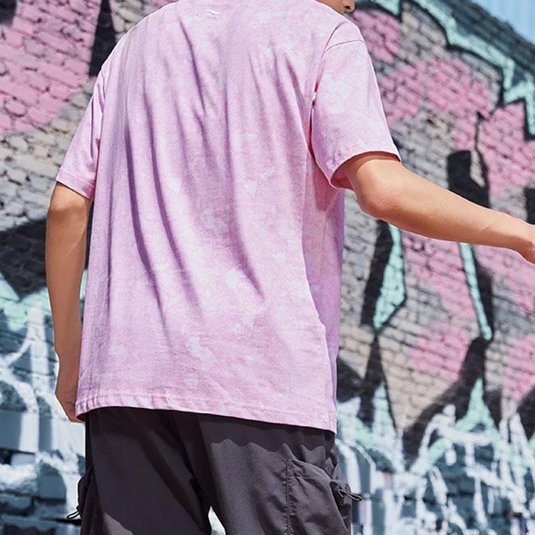 Li Ning X Erik Ellington Collaboration Signature Series Embroidered Logo Loose Fit Round Neck Short Sleeve T-Shirt Men Tops Pink AHSR981-1