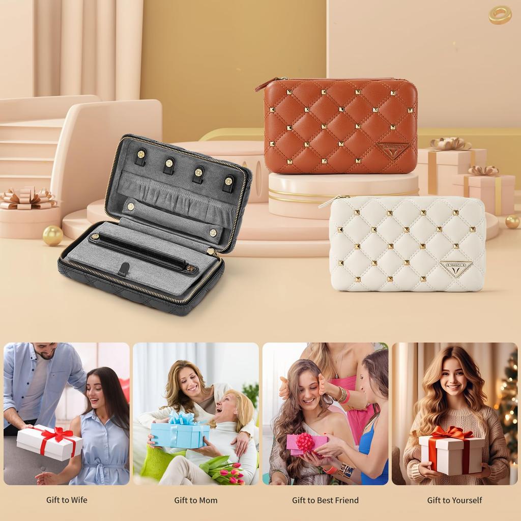 Travel Jewelry Box Diamond Quilted Leather Travel Jewelry Jewelry Organizer for Gift for Women and Girls Vee&In. Organizer, Case,