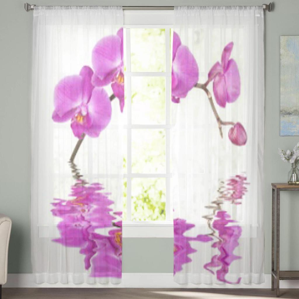 Schöne rosa Orchidee Blumen Tüll Vorhänge für Wohnzimmer Dekoration moderne Schleier Chiffon Vorhänge Schlafzimmer Sheer Voile