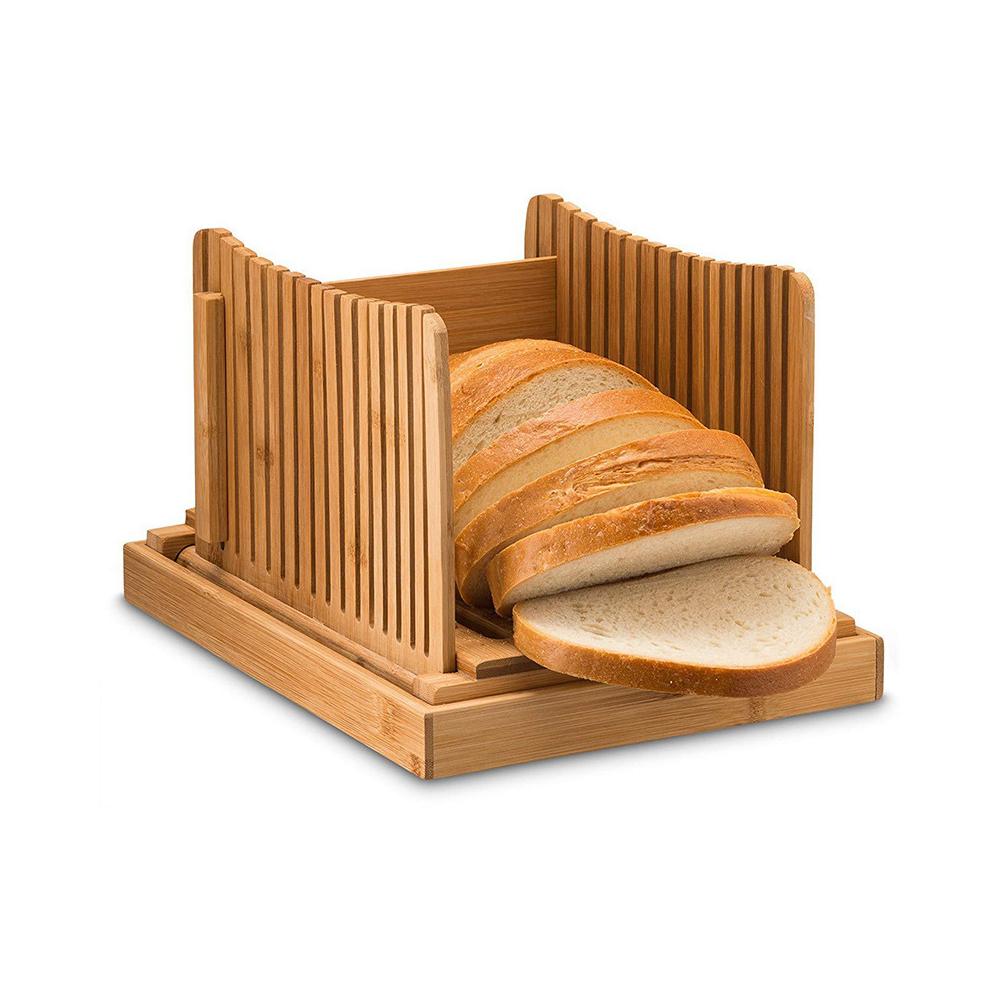 Bamboo Bread Slicer for Homemade Bread 3 Adjustable Thickness Foldable Easy To Clean Store Bread