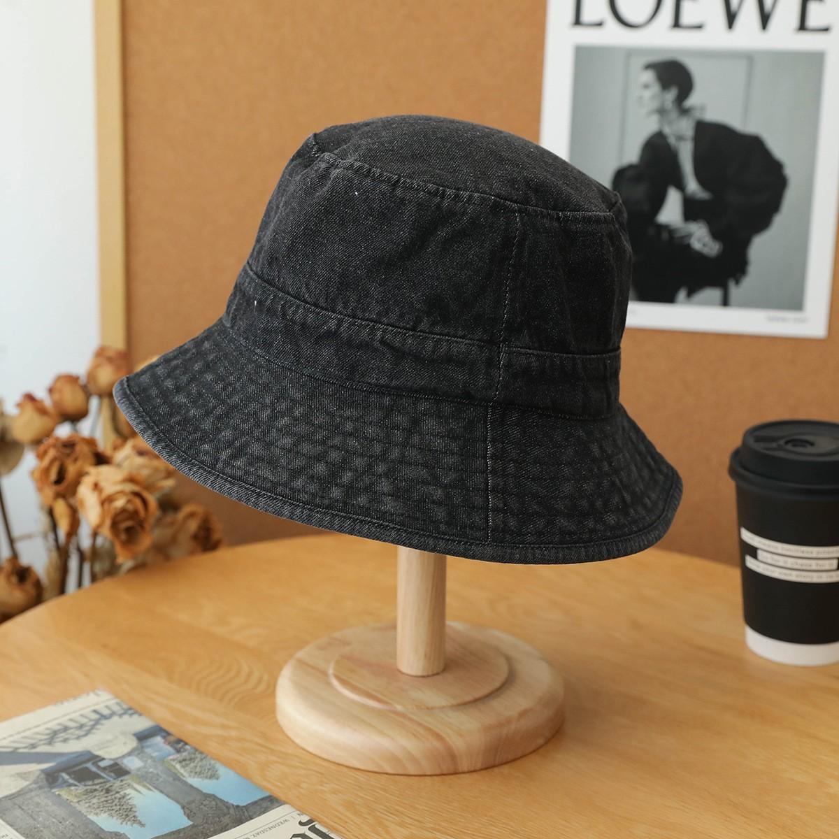 

Джинсовий капелюх-відро, чоловічий капелюх з великими полями, що демонструє обличчя, маленька дівчинка, однотонний капелюх для раковини, універсальний капелюх для пари average size (55-59cm) чорний
