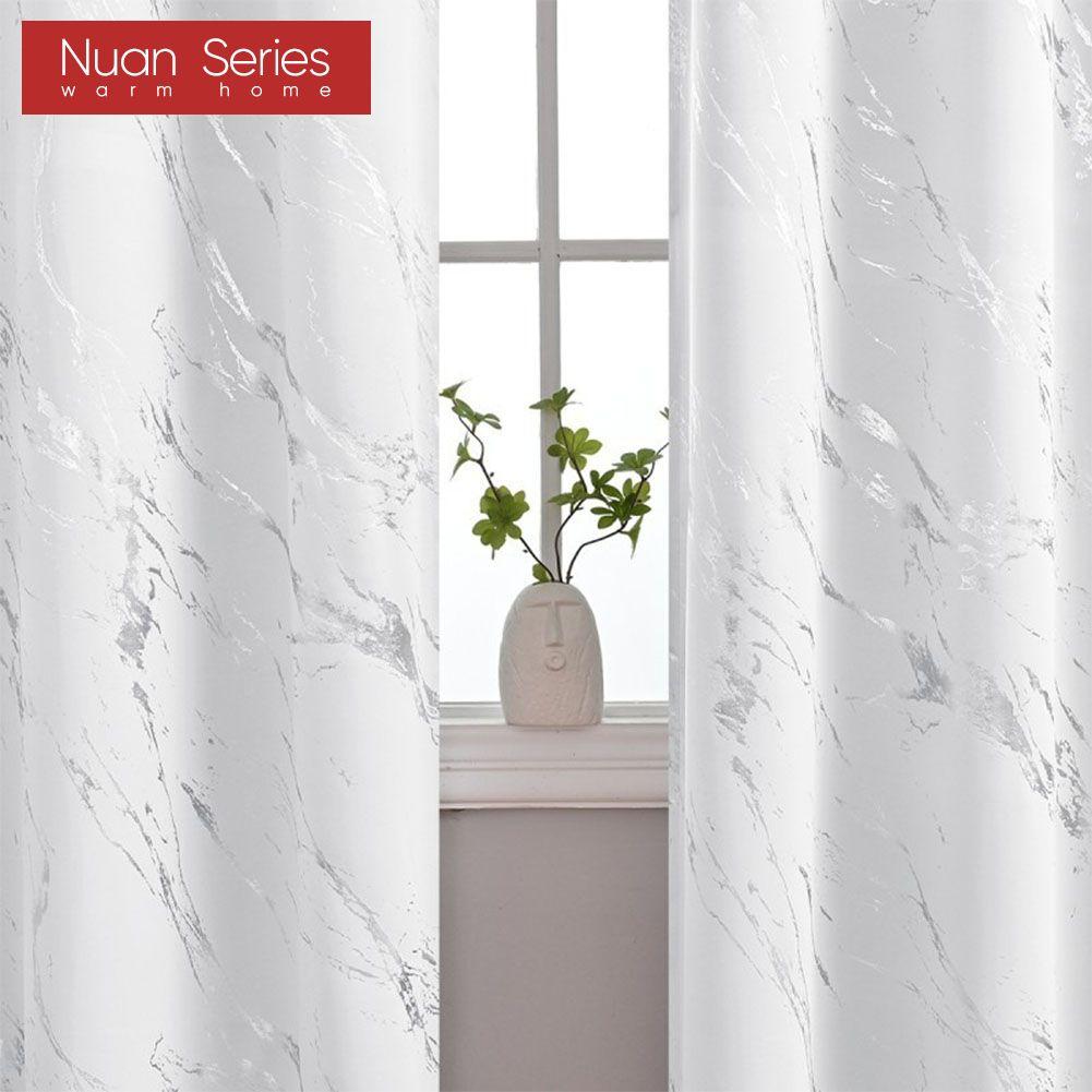 1PC Nuan Series 80% Blackout Fashionable and Minimalist Curtains with Silver and Marble Texture for Living Room Bedroom Balcony Window Home Decor