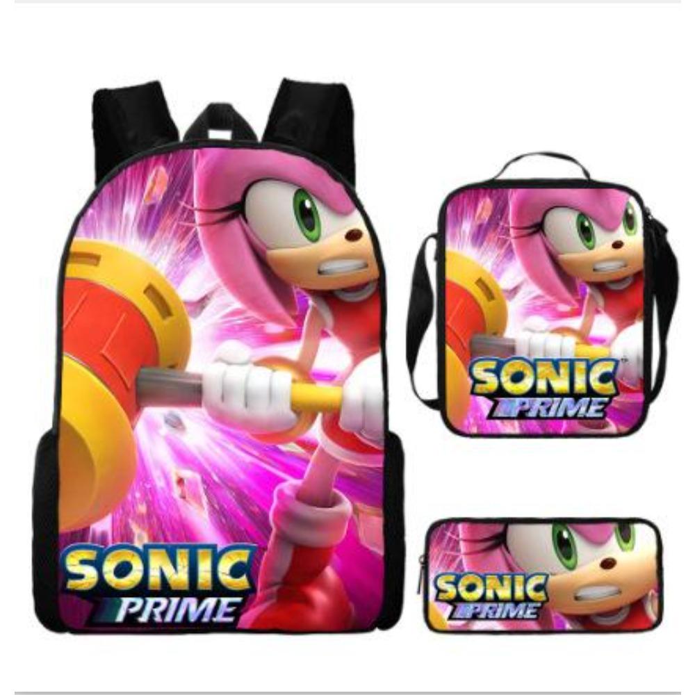 Sonic Elementary School Student Backpack 3-Piece Set Anime Cartoon Backpack Shoulder Bag Pen Bag
