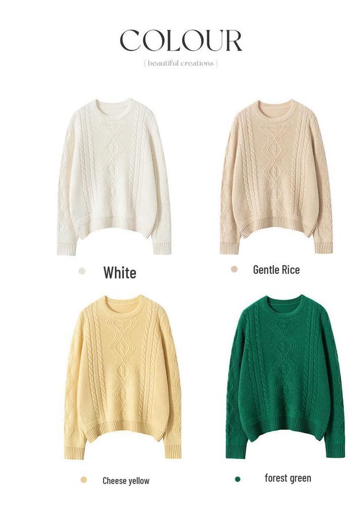 100% Pure Cashmere Women's Cable Knit Diamond Pattern Sweater - Autumn/Winter Slimming Loose Fit Base Layer