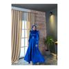 Women's Satin Hijab Evening Dress with Stone Buckle Waist and Flared Skirt