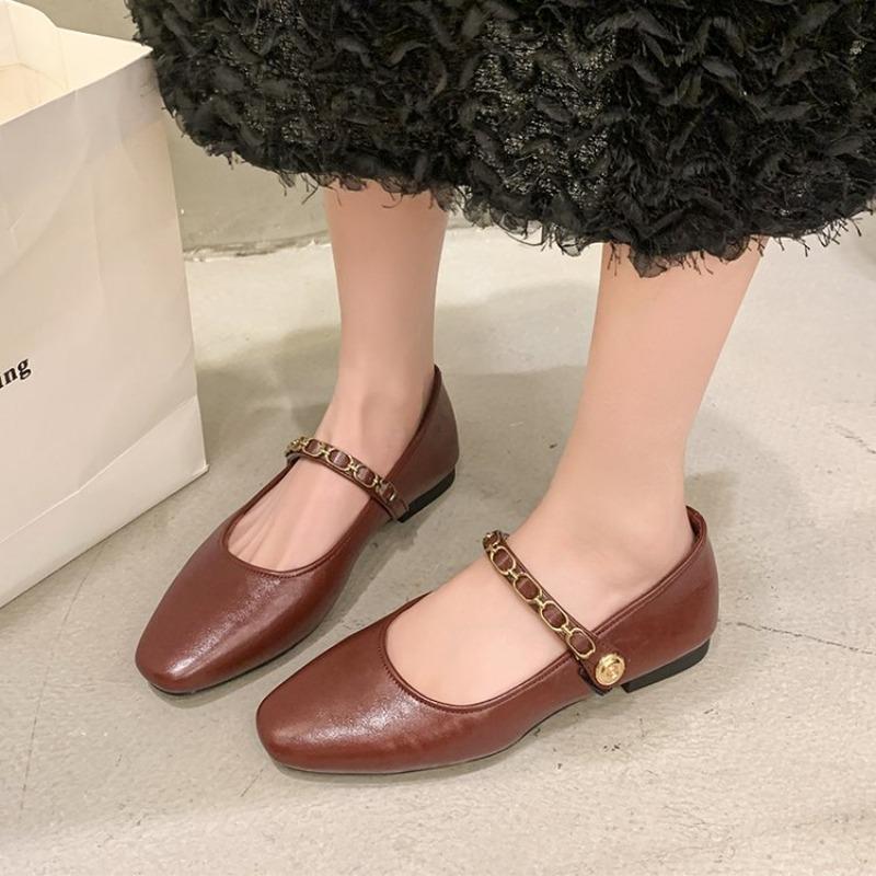 2026 New Women's Low-heeled Single Shoes with Fashionable One-shoulder Buckle Design Sexy Square head Toe and Comfortable Shoes
