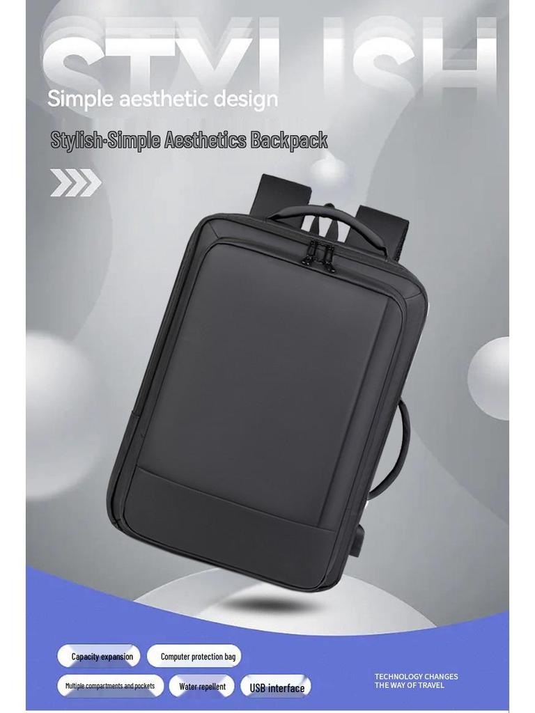 Men's Large-Capacity Waterproof Leather Multi-Functional Business Laptop Travel Backpack